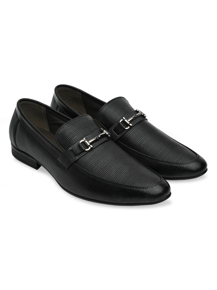 Regal Black Mens Textured Leather Buckled Slip Ons