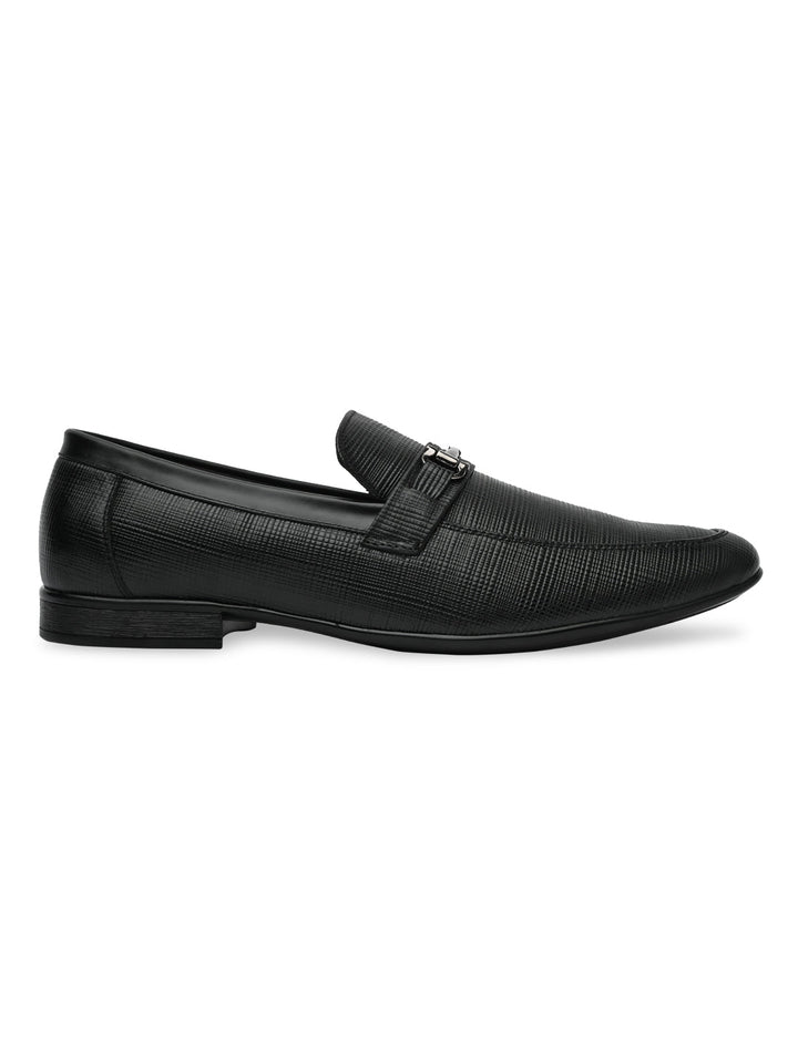 Regal Black Mens Textured Leather Buckled Slip Ons