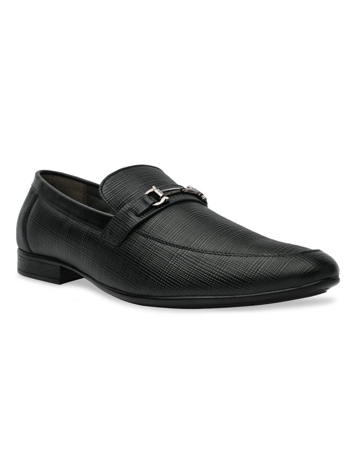 Regal Black Mens Textured Leather Buckled Slip Ons