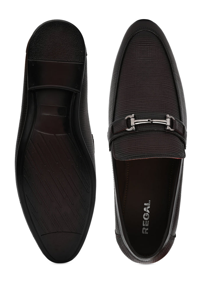 Regal Brown Mens Textured Leather Buckled Slip Ons