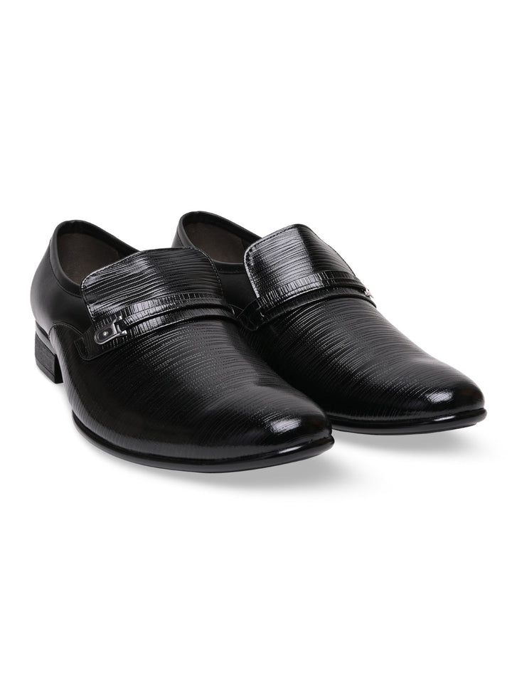 Regal Black Men Textured Patent Slip Ons