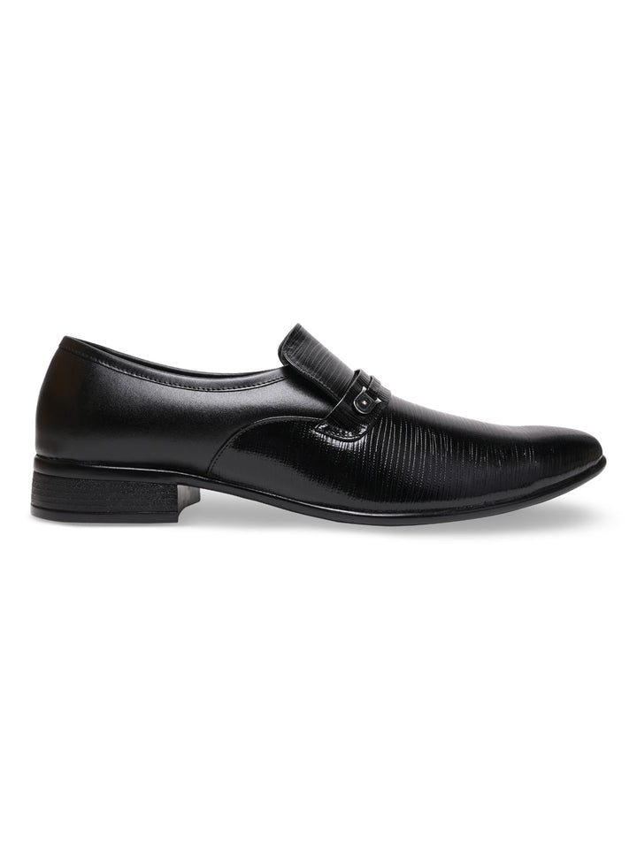 Regal Black Men Textured Patent Slip Ons