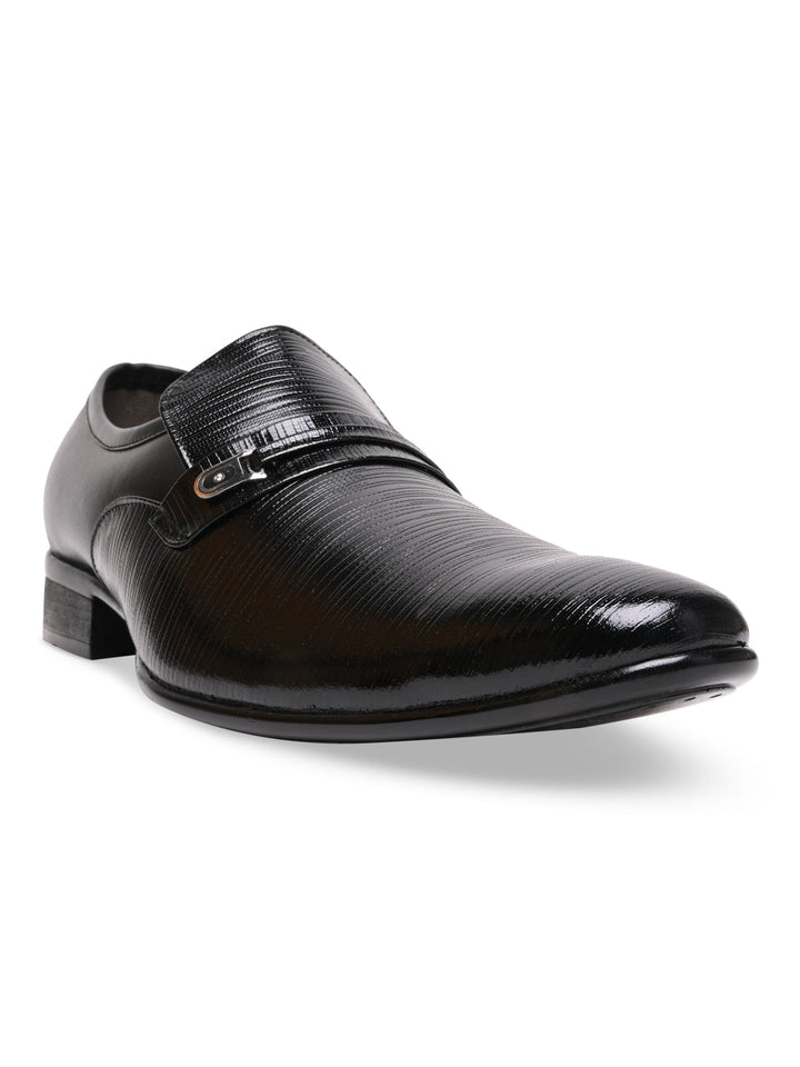 Regal Black Men Textured Patent Slip Ons