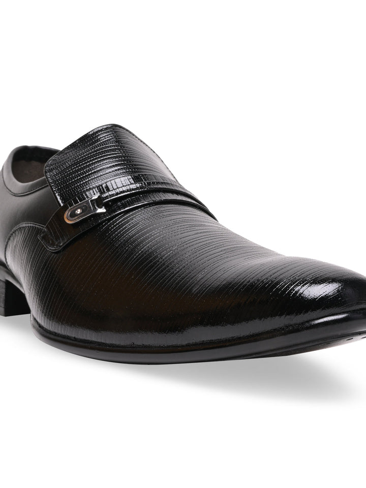 Regal Black Men Textured Patent Slip Ons