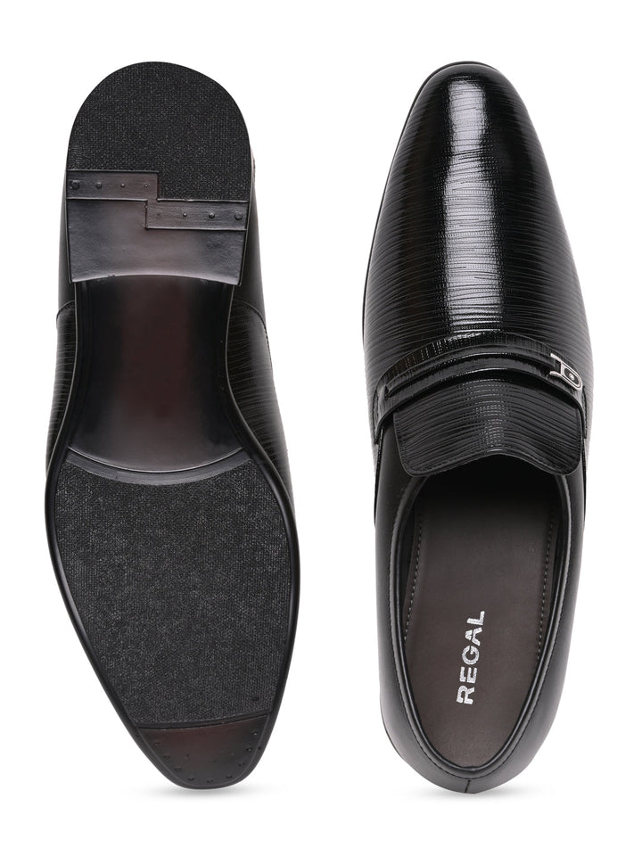 Regal Black Men Textured Patent Slip Ons