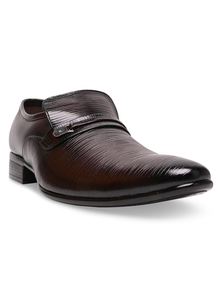 Regal Maroon Men Textured Patent Slip Ons