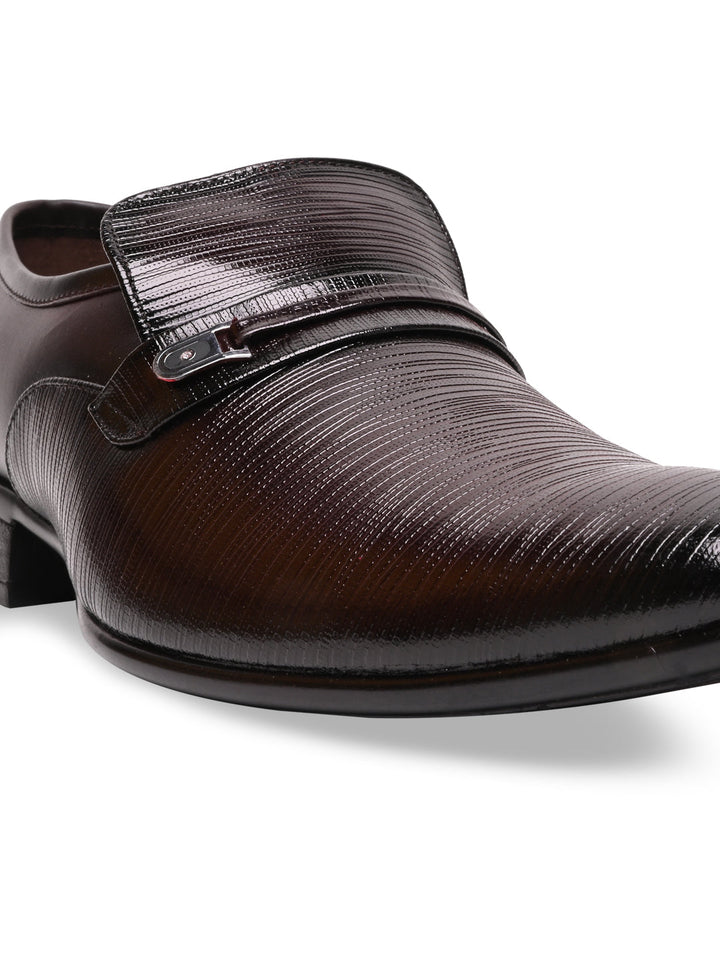 Regal Maroon Men Textured Patent Slip Ons