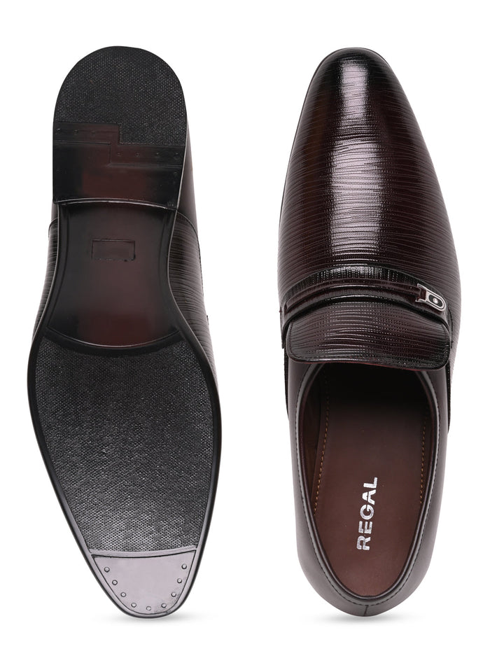 Regal Maroon Men Textured Patent Slip Ons