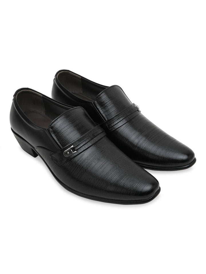 Regal Black Men Textured Leather Formal Slip Ons