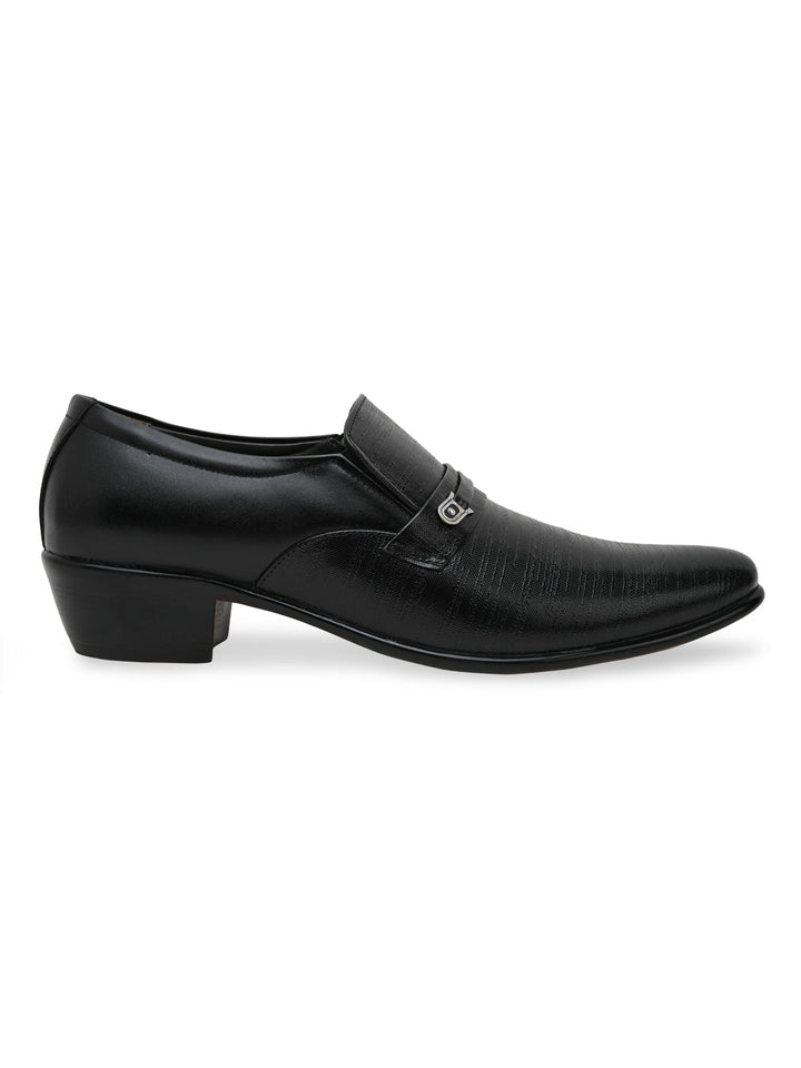 Regal Black Men Textured Leather Formal Slip Ons
