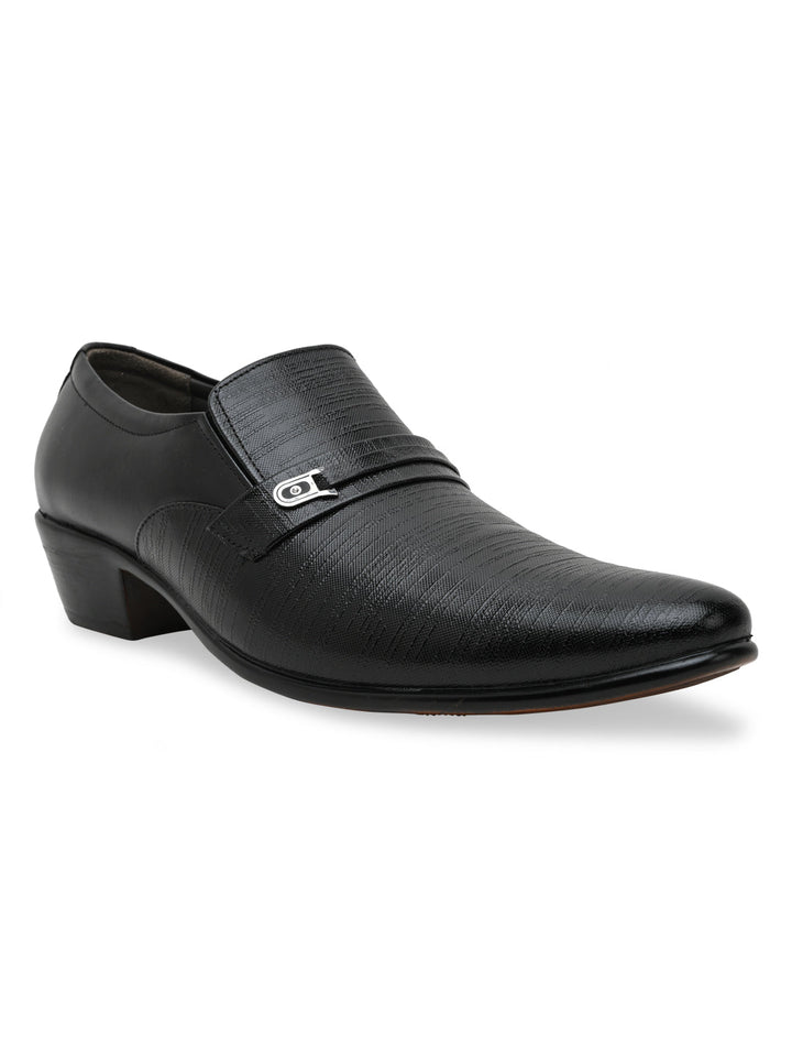 Regal Black Men Textured Leather Formal Slip Ons