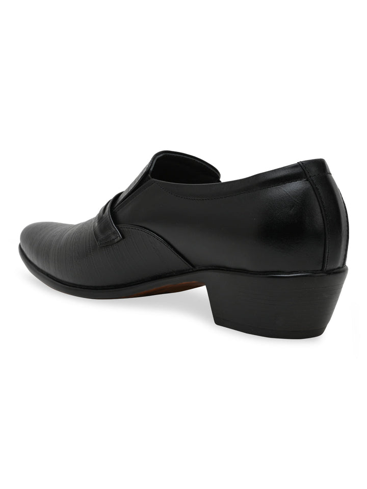 Regal Black Men Textured Leather Formal Slip Ons