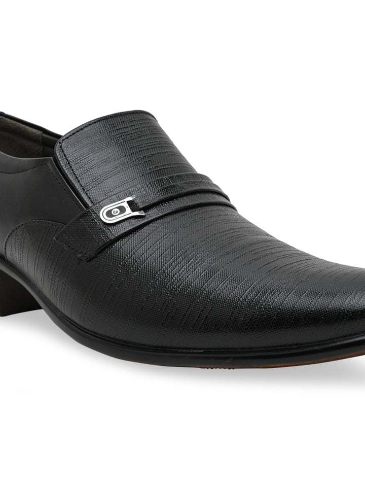 Regal Black Men Textured Leather Formal Slip Ons