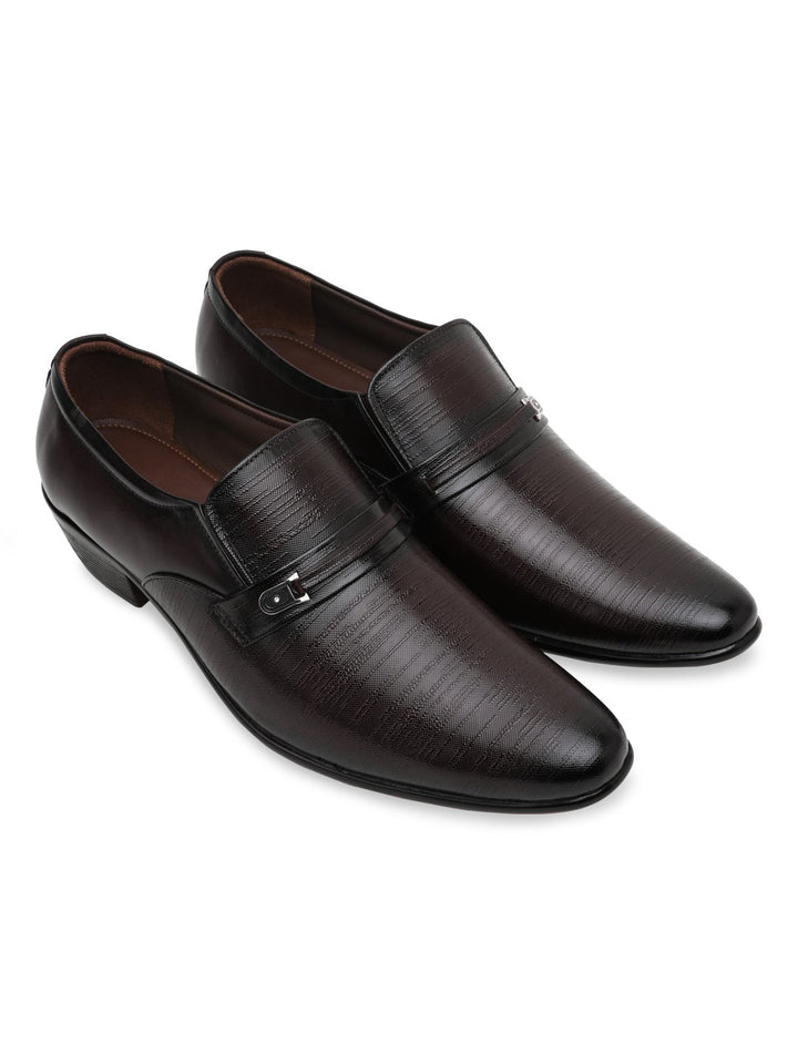 Regal Maroon Men Textured Leather Formal Slip Ons