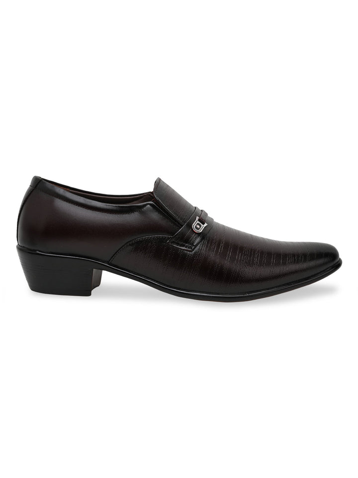 Regal Maroon Men Textured Leather Formal Slip Ons