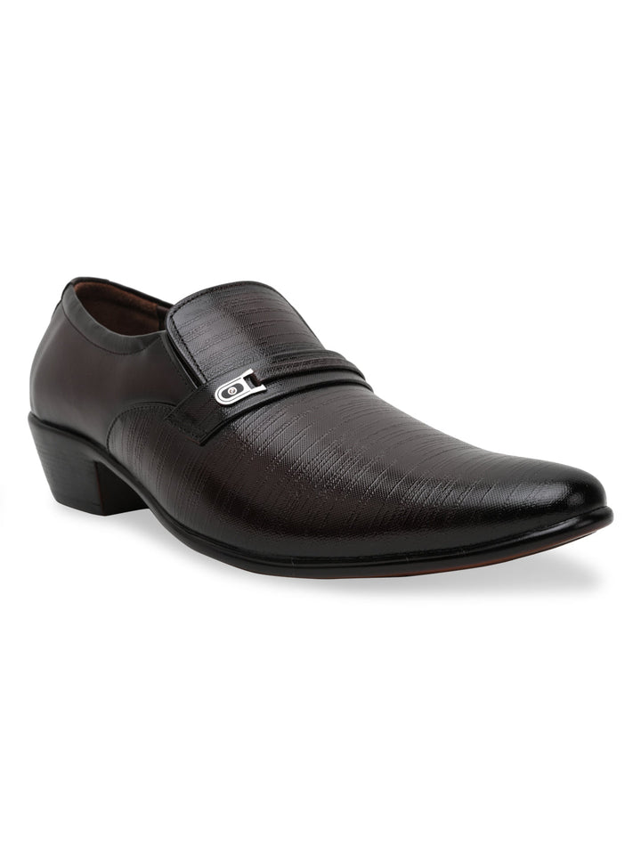 Regal Maroon Men Textured Leather Formal Slip Ons