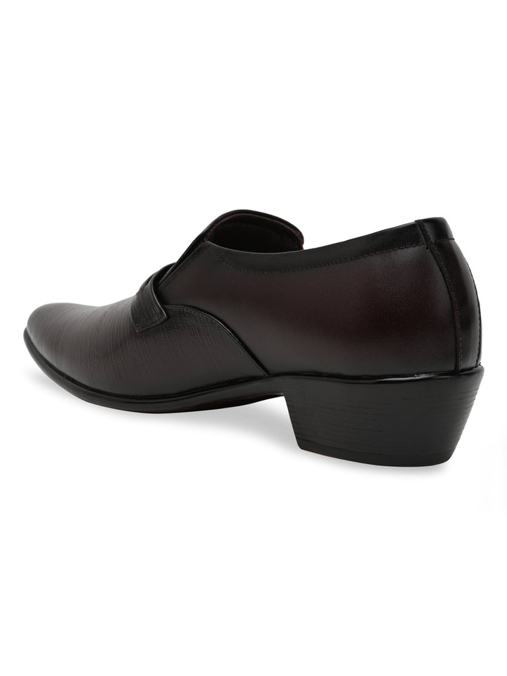 Regal Maroon Men Textured Leather Formal Slip Ons