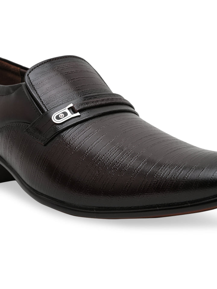 Regal Maroon Men Textured Leather Formal Slip Ons