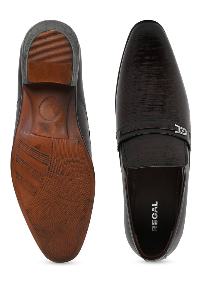 Regal Maroon Men Textured Leather Formal Slip Ons