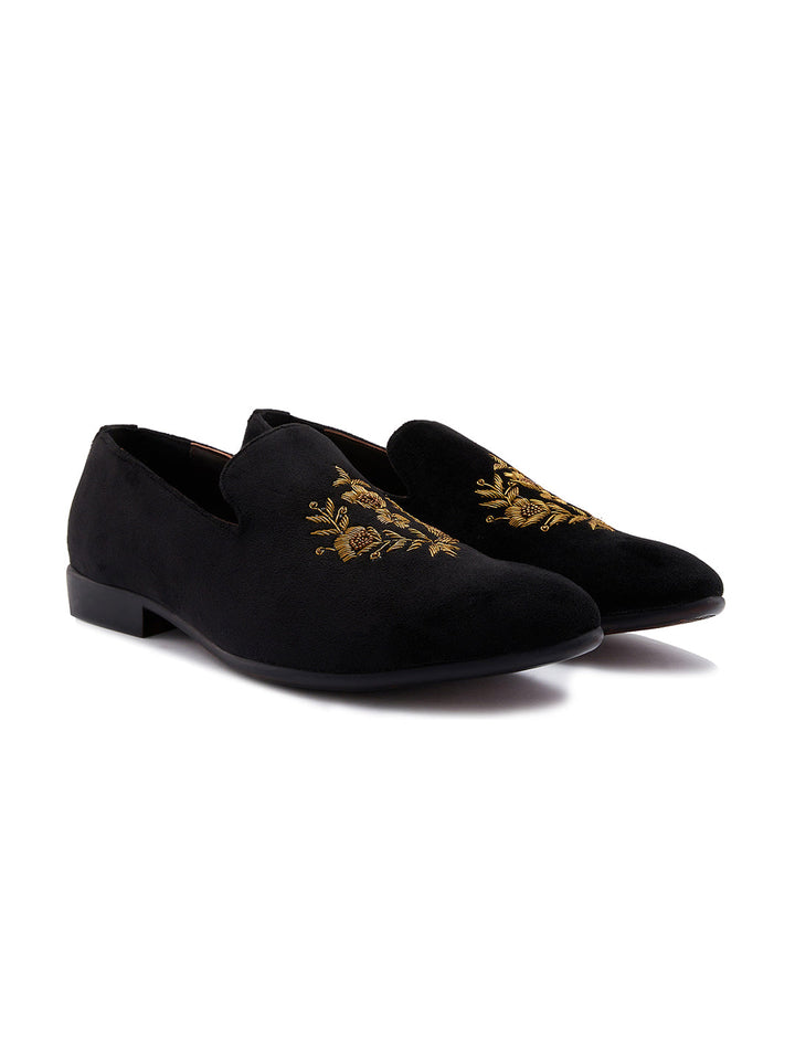 Regal Black Men Embroidered Suede Loafers