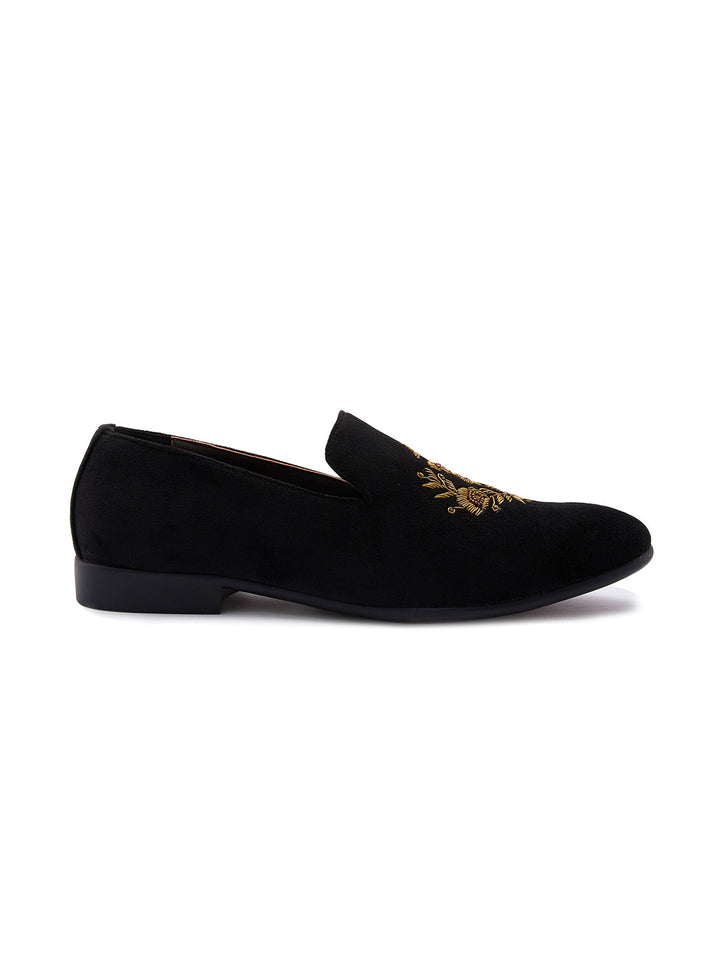 Regal Black Men Embroidered Suede Loafers