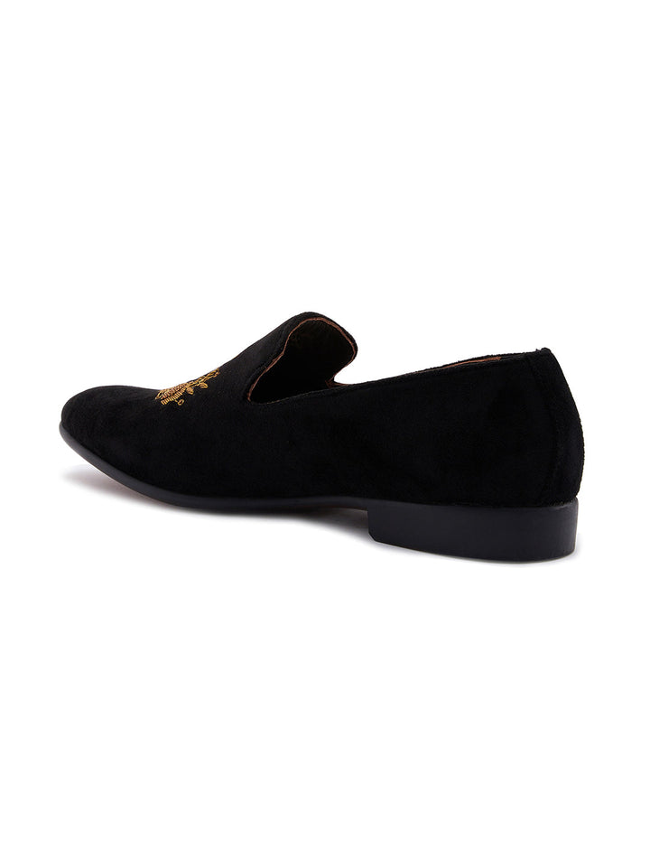 Regal Black Men Embroidered Suede Loafers