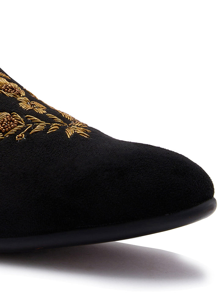 Regal Black Men Embroidered Suede Loafers