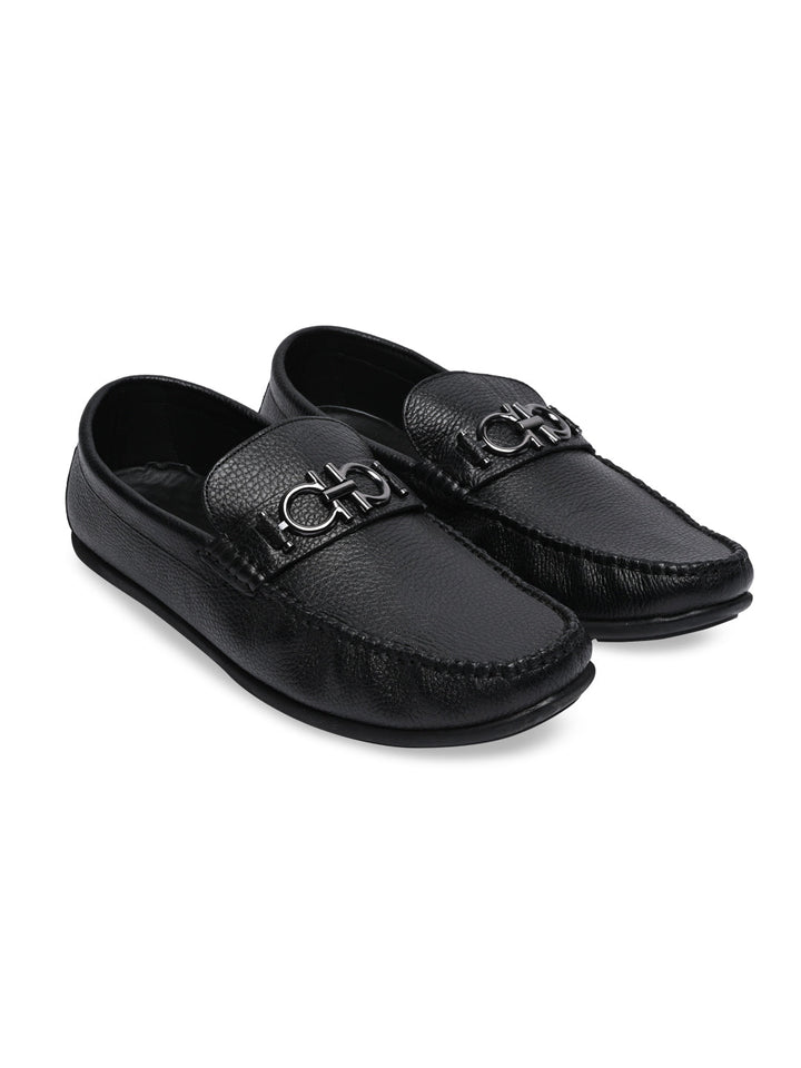 Regal Black Men Casual Leather Buckled Loafers