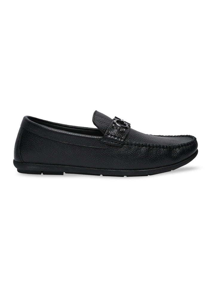 Regal Black Men Casual Leather Buckled Loafers