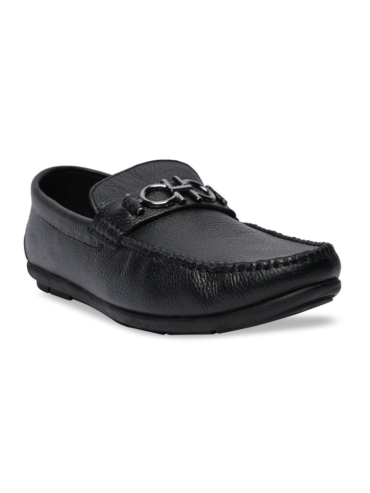 Regal Black Men Casual Leather Buckled Loafers