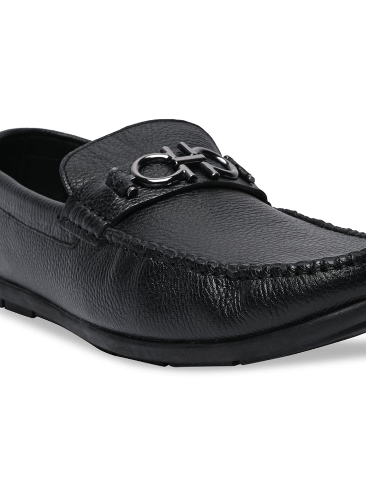 Regal Black Men Casual Leather Buckled Loafers