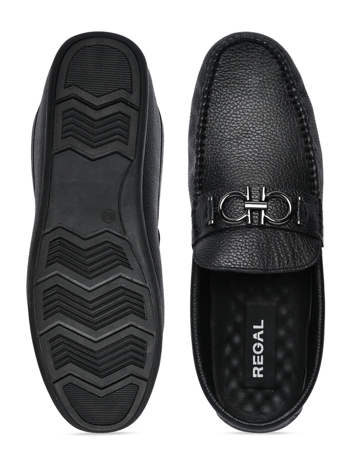 Regal Black Men Casual Leather Buckled Loafers