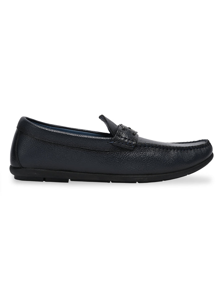 Regal Blue Men Casual Leather Buckled Loafers