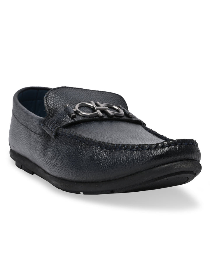 Regal Blue Men Casual Leather Buckled Loafers