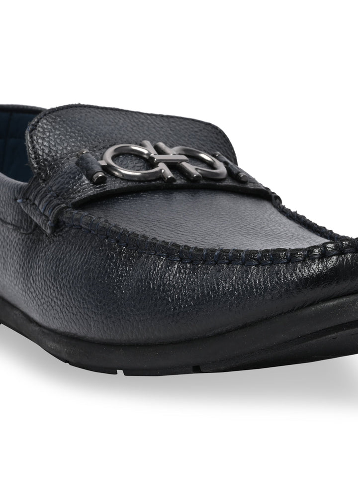 Regal Blue Men Casual Leather Buckled Loafers