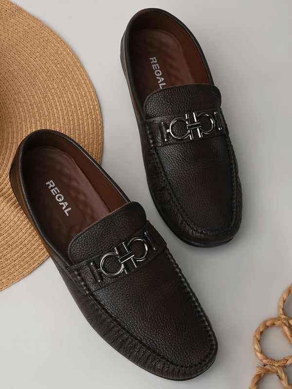 Regal Brown Men Casual Leather Buckled Loafers