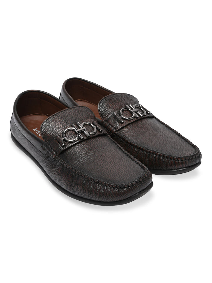 Regal Brown Men Casual Leather Buckled Loafers