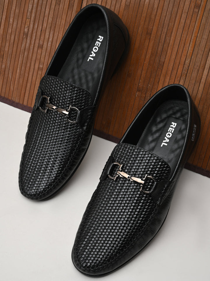 Regal Black Mens Textured Leather Loafers
