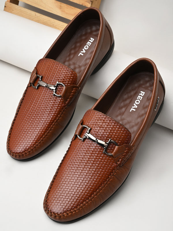 Regal Dark Tan Mens Textured Leather Loafers