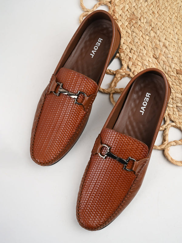 Mens Textured Leather Loafers