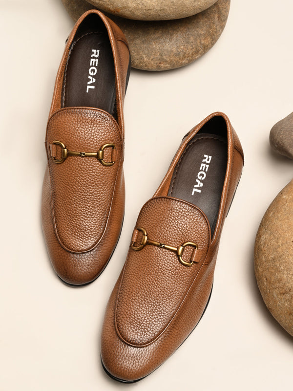 Regal Tan Men Leather Buckled Formal Slip Ons