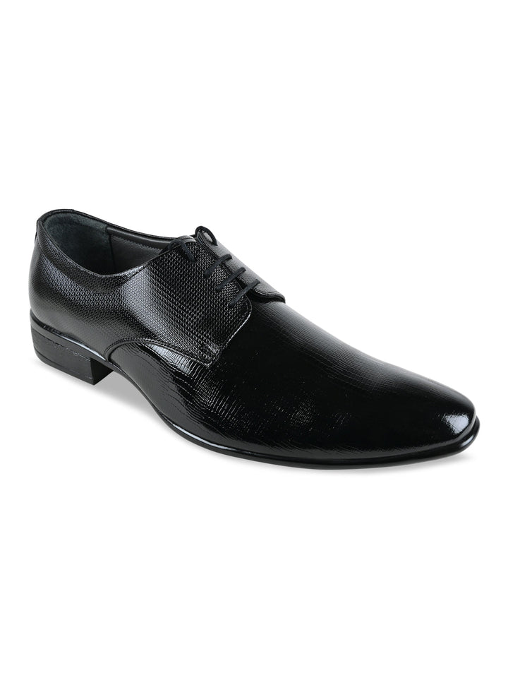 Regal Black Men Textured Leather Lace Ups