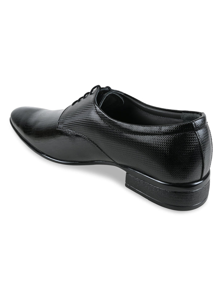 Regal Black Men Textured Leather Lace Ups
