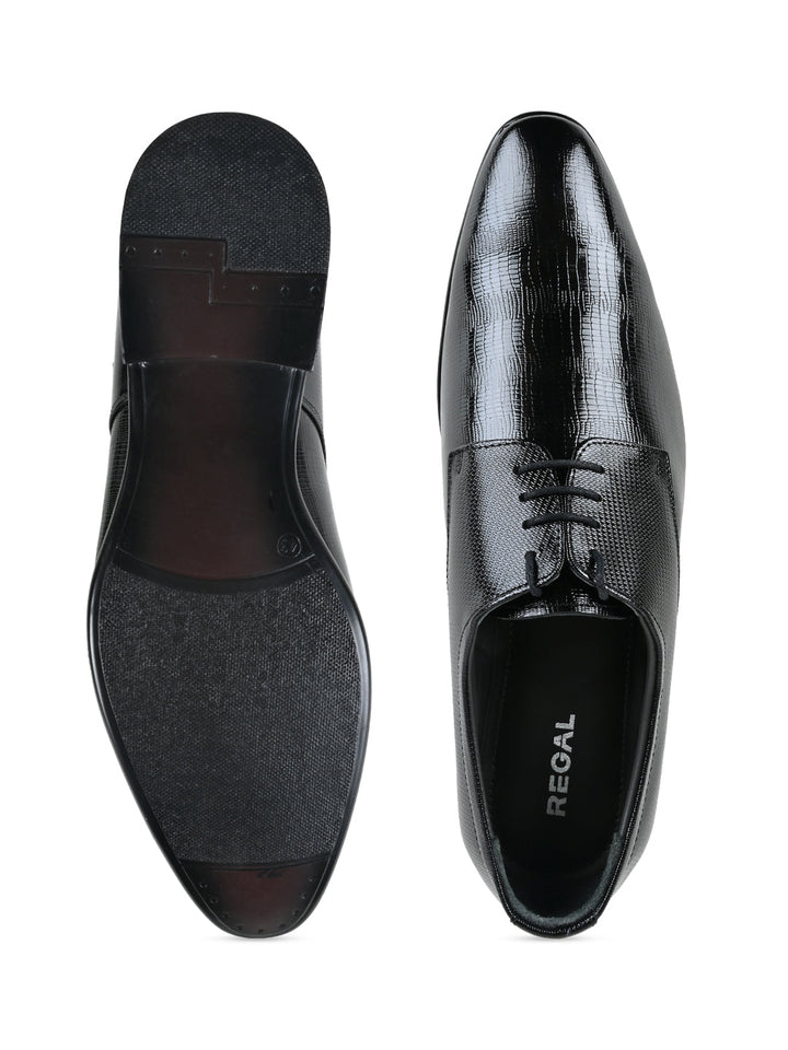 Regal Black Men Textured Leather Lace Ups