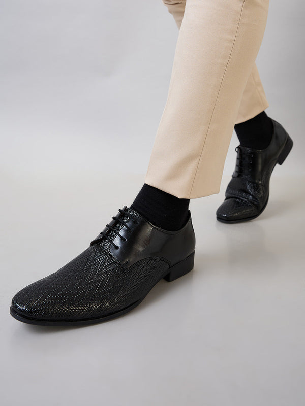 Regal Black Men Formal Textured Leather Lace Ups