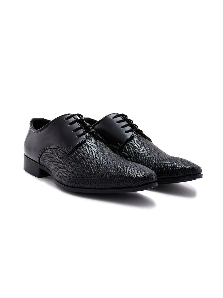 Regal Black Men Formal Textured Leather Lace Ups