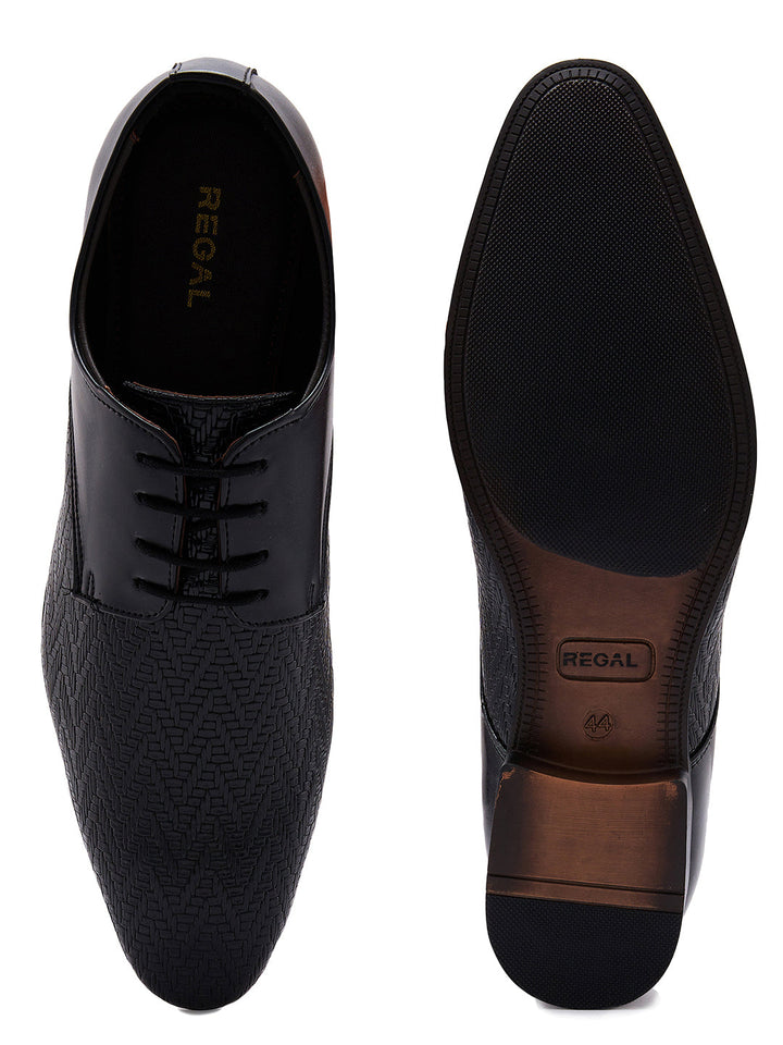 Regal Black Men Formal Textured Leather Lace Ups
