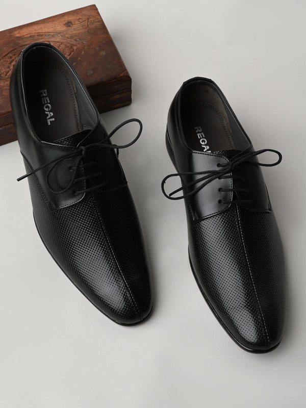 Regal Black Men Formal Textured Leather Lace Ups