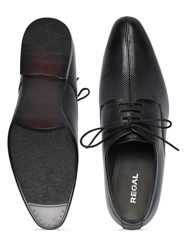 Regal Black Men Formal Textured Leather Lace Ups
