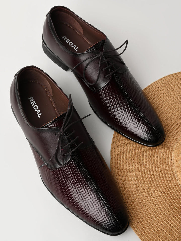 Regal Maroon Men Formal Textured Leather Lace Ups